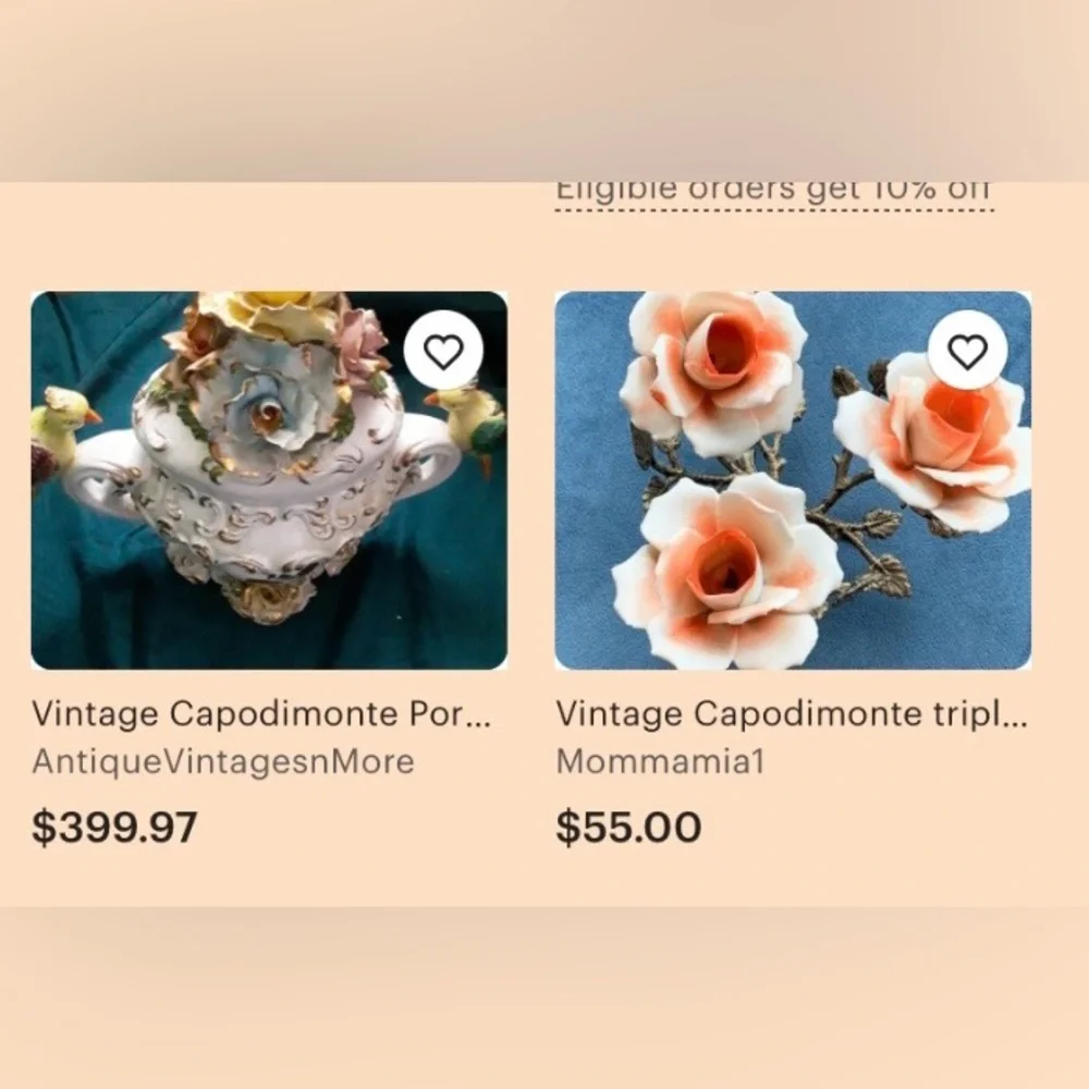 CAPODIMONTE Italian Porcelain Floral Arrangement Pink & Yellow Brown Bark